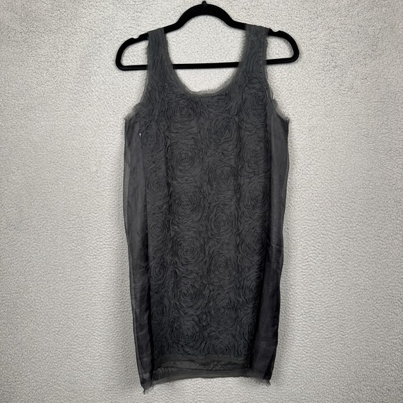 J Crew Dress Womens 2 Black Silk Lined Textured Tulle Shift Floral Romantic Goth - Picture 4 of 13